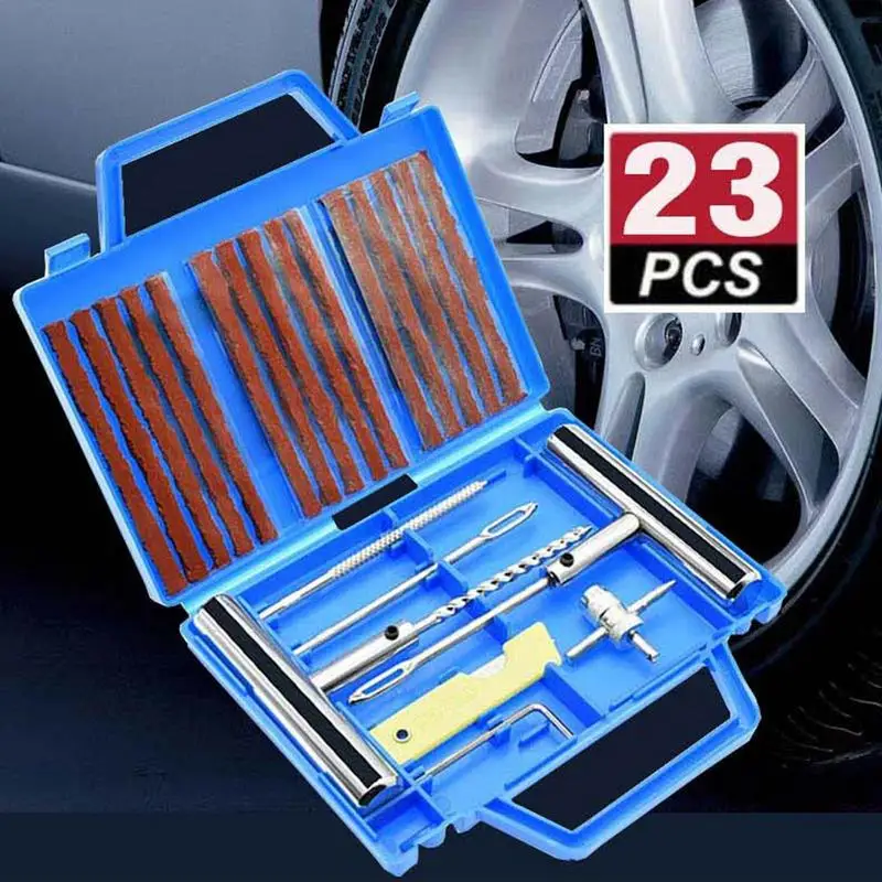 

Car Tire Repair Kit 23Pcs Universal Tire Repair Tools to Fix Punctures and Plug Flats Patch Kit for Car, Motorcycle, Truck, Arb,