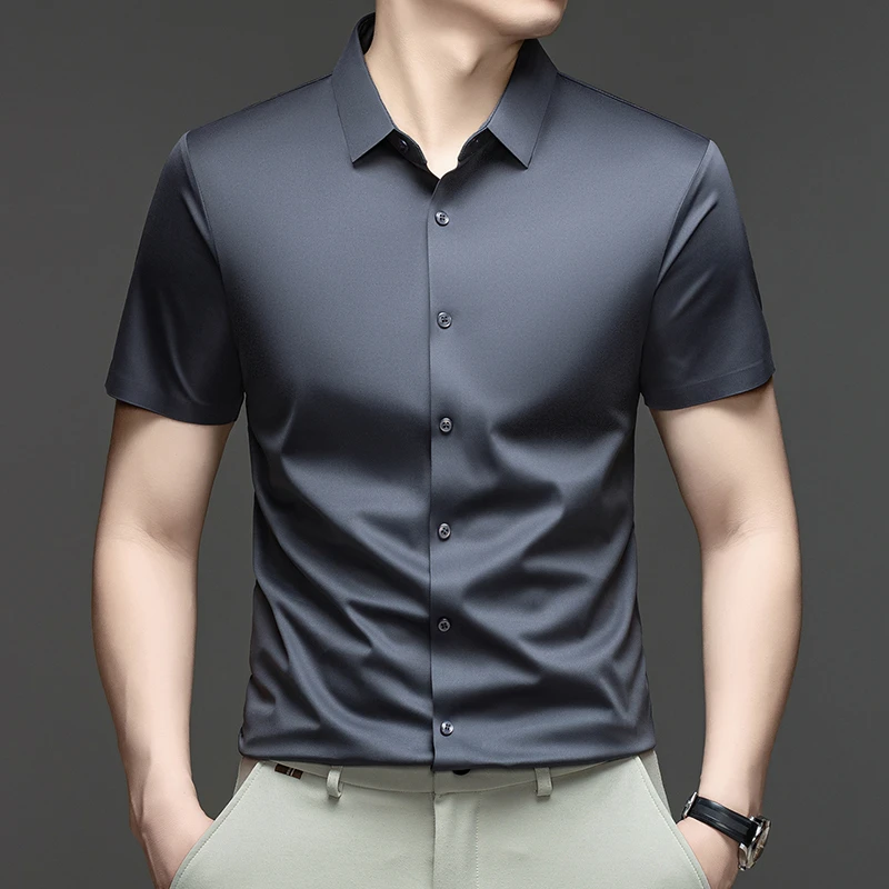 Mens Summer Business Short Sleeved Shirt Seamless Construction High Stretch Easy Care for AllDay Comfort
