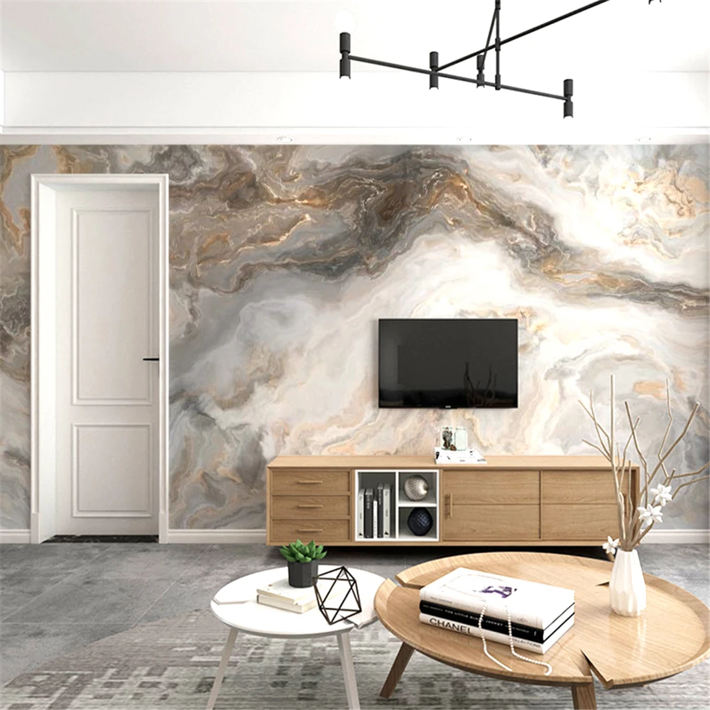custom Nordic luxury imitation marble art wall paper TV background ...