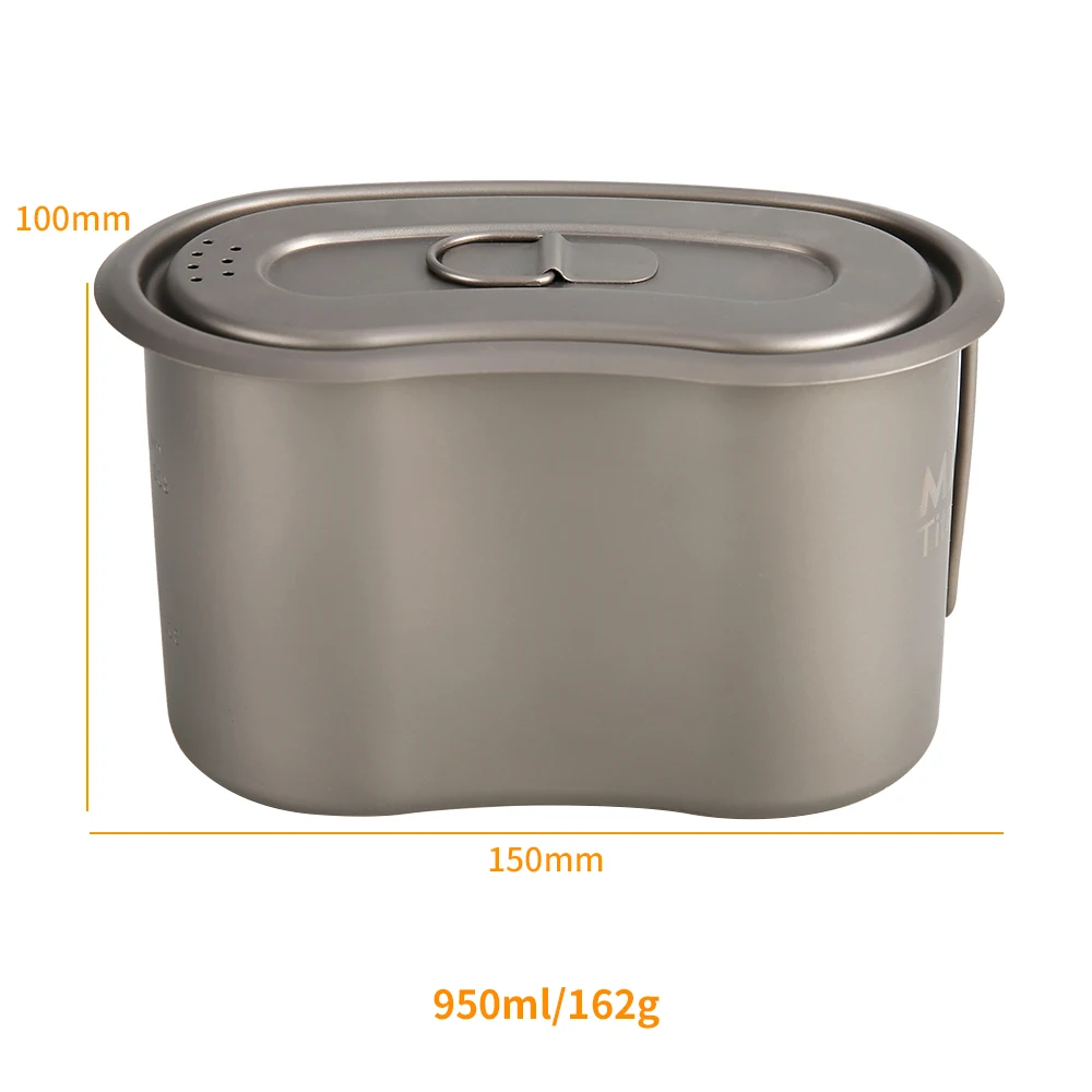 Titanium GI Cup and Titanium Spoon Combo, 950ml Lunch Box Camping Bowl with Foldable Handle Portable for Outdoor Camping Hiking 2