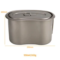 Titanium GI Cup and Titanium Spoon Combo, 950ml Lunch Box Camping Bowl with Foldable Handle Portable for Outdoor Camping Hiking 2