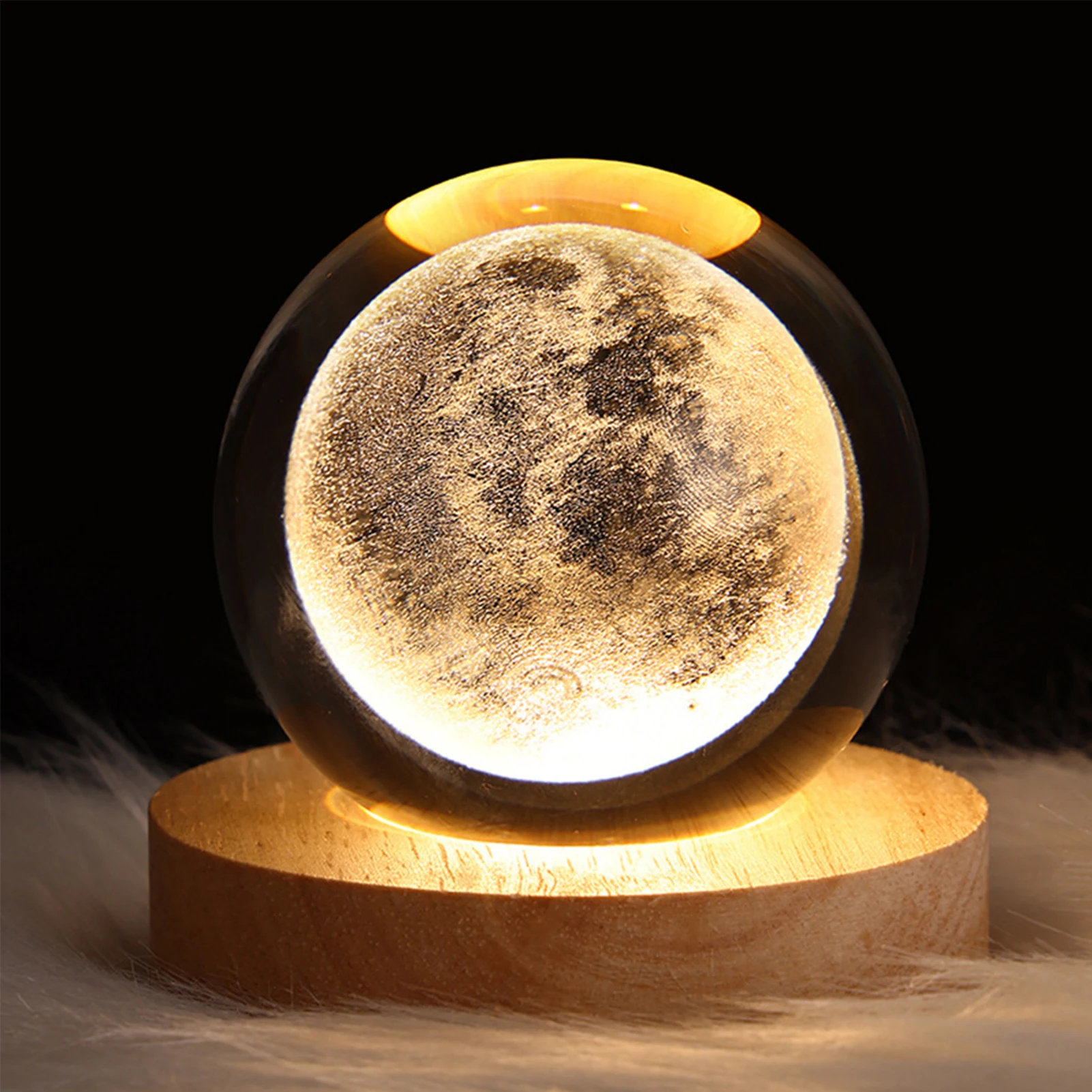 Veilleuse boule de cristal à LED avec système solaire, veilleuse lune 3D,  lampe de table, fête d'amis pour enfants, cadeaux d'anniversaire,  décoration de chambre - AliExpress