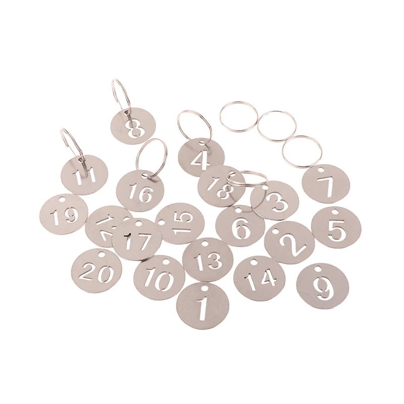Key Fob Ring Label 20 Pcs Stainless Steel Number Plate Key Label Tags Chain Labels Round Rings Suitcase Identifiers Hanging Keys Numbered