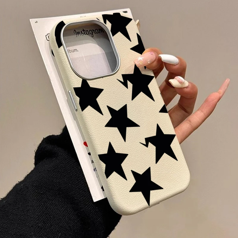 Black White Stars Lichee Pattern Shockproof Phone Case with Bumper Protection