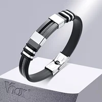 Vnox - Bracelet en acier inoxydable, bracelet pour homme, bracelet punk à maillons en silicone rainuré noir, bracelet punk élégant et décontracté 1
