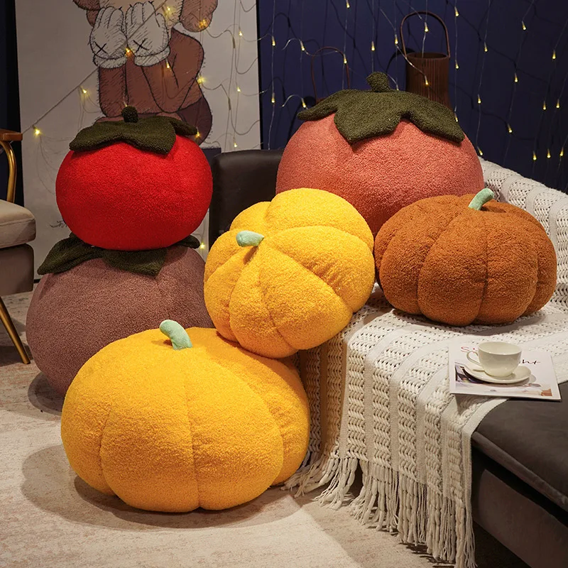 INS Nordic Style Luxury Pumpkin Plush Throw Pillow Toy Simulation Stuffed Plants Soft Persimmon Plushies Toys Cushion Home Decor