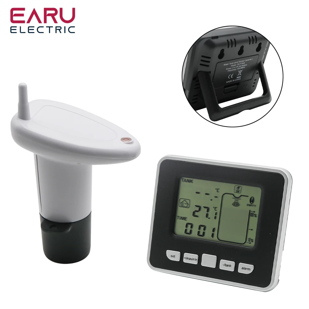 

Ultrasonic Water Tank Level Meter Temperature Sensor Low battery Liquid Depth Indicator Time Alarm Transmitter Measuring Tools