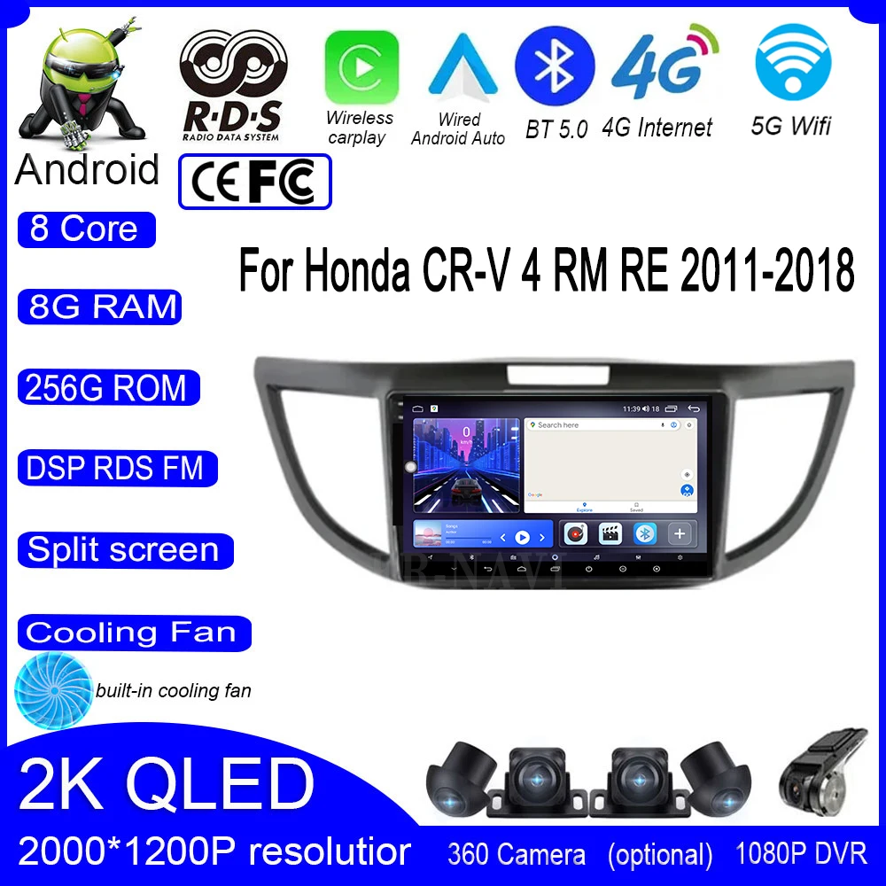 

10 дюймов Android 14 для Honda CR-V 4 RM RE 2011-2018 автомобильное радио мультимедийный видео GPS QLED Навигация стерео экран 4G LTE