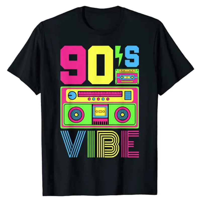Фото 90-х Vibe 1990 Стильная мода 90 тема наряд Nineties костюм футболка Забавный Графический Топ женские модные блузки с коротким рукавом №1