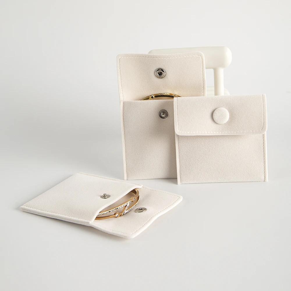 10 Stück/Set Beige Samt-Schmuckbeutel mit Druckknopf, Personalisierter Beutel für Ringe, Ohrringe, Armbänder, Baumwolle Mikrofaser Geschenkverpackung – Detail 13