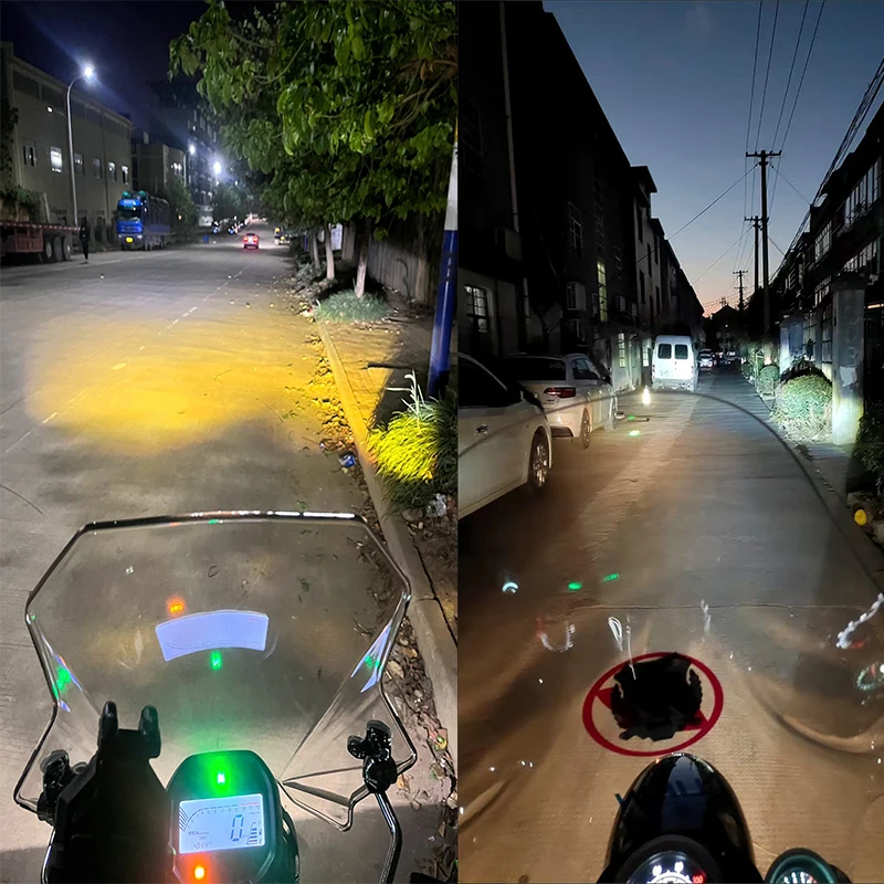 Motorcycle Auxiliary LED Headlights Long Range Lamp 12-80V Dual Color High/Low/Flash Beam Moto Spotlight Additional Fog Lights