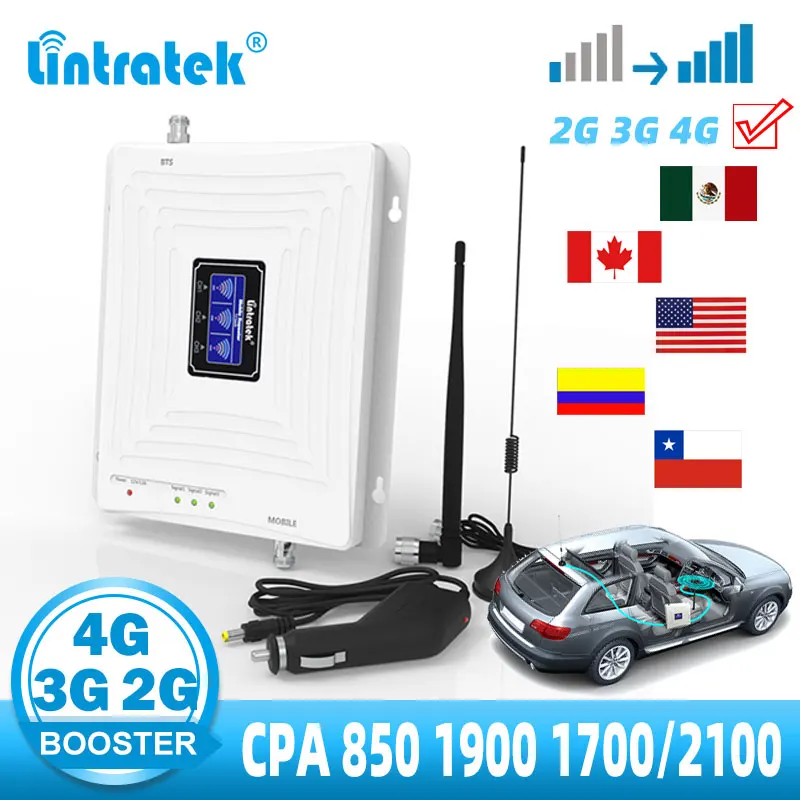 Lintratek 4G Cellular Amplifier 850 1700 1900MHz Car Use Signal Booster CDMA PCS AWS Cell phone Repeater B2 B4 B5 Voice Call