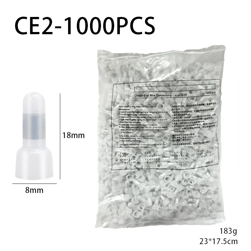 Bag of 1000 Safety Wire Connectors with Closed Terminals and Jumper Caps