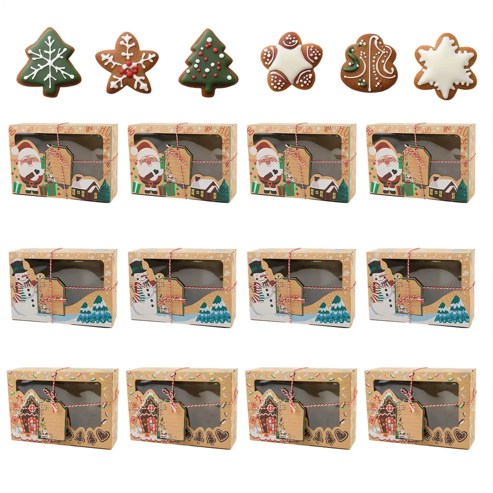 6/12Pcs Christmas Cookie Boxes with Window Candy Storage Christmas Container for Treats for Party Favor Birthday Baking Supplies