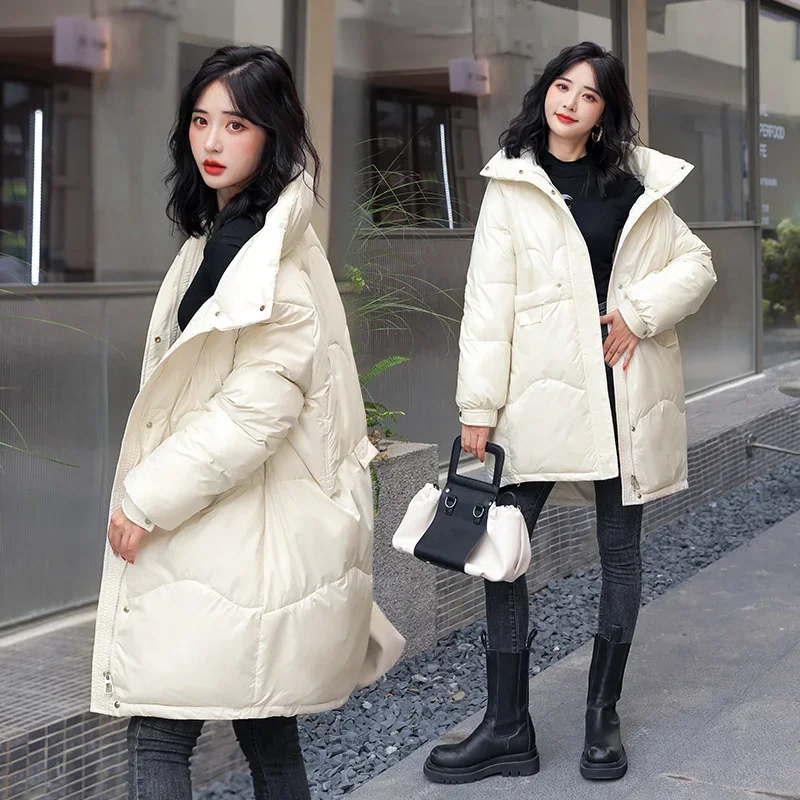 

2023 New Winter Jacket Women's Parkas Long Down Cotton Jackets Glossy Female Hooded Cotton Padded Parka Waterproof Coat