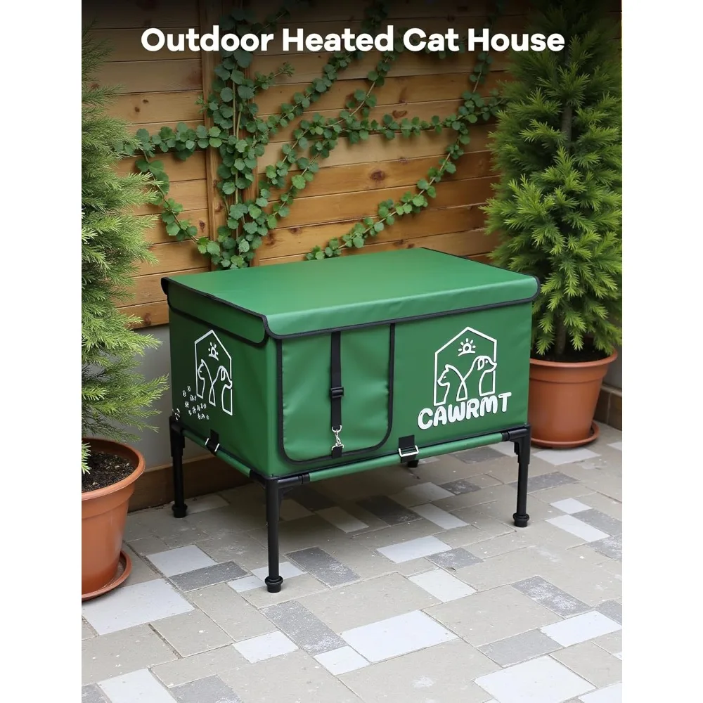 Outdoor Heated Cat House, Detachable Feral Cats House with a Open Window for Inside Outside, Cat House Weatherproof in Winter