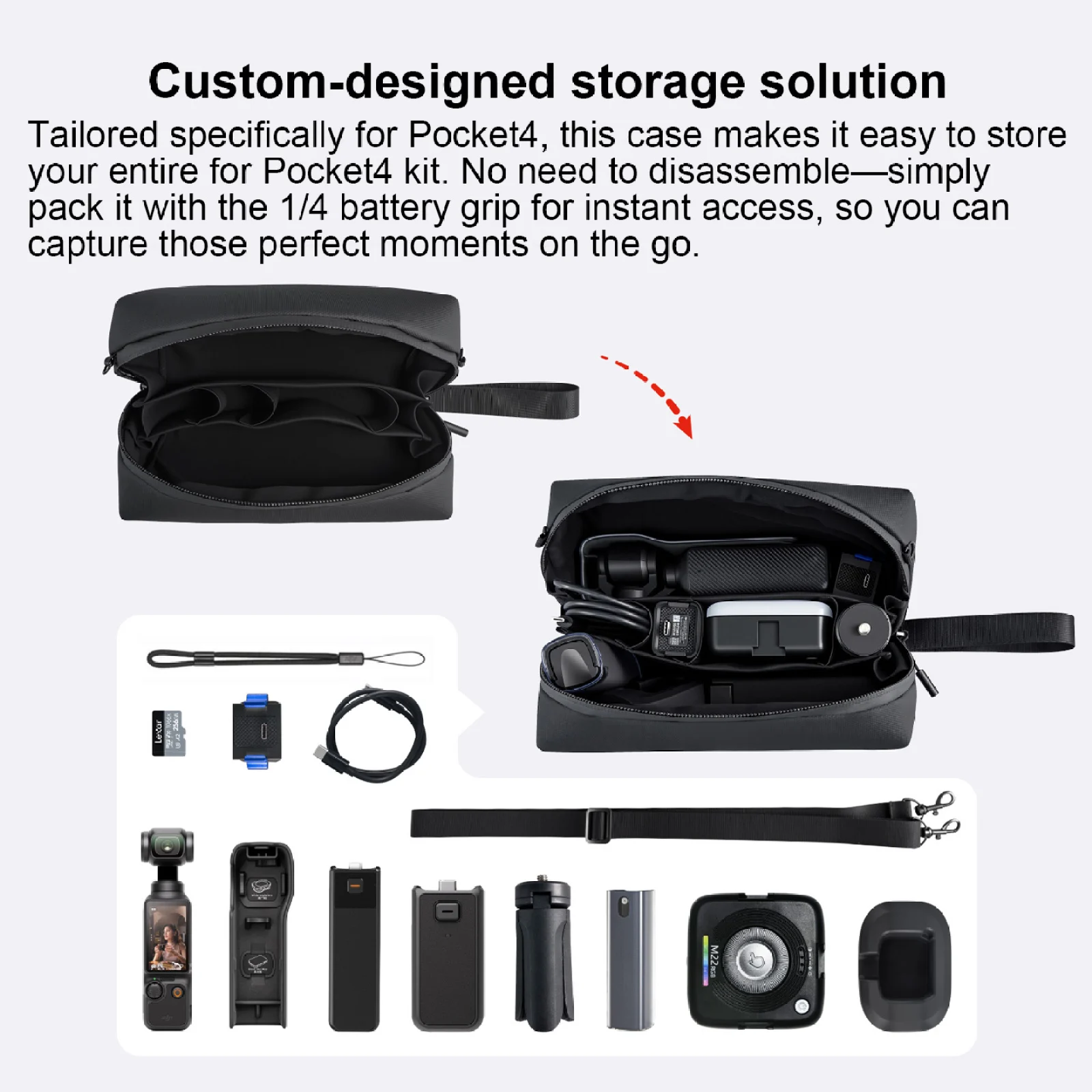 Grande capacité de rangement pour DJI Pocket 4/3 et accessoires, sac étanche en extérieur