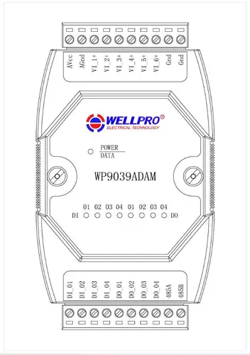 6VI 4DI 4DO 0-10V 입력 디지털 입력 및 출력 모듈, RS485 MODBUS RTU 통신 WP9039ADAM WELLPRO 2