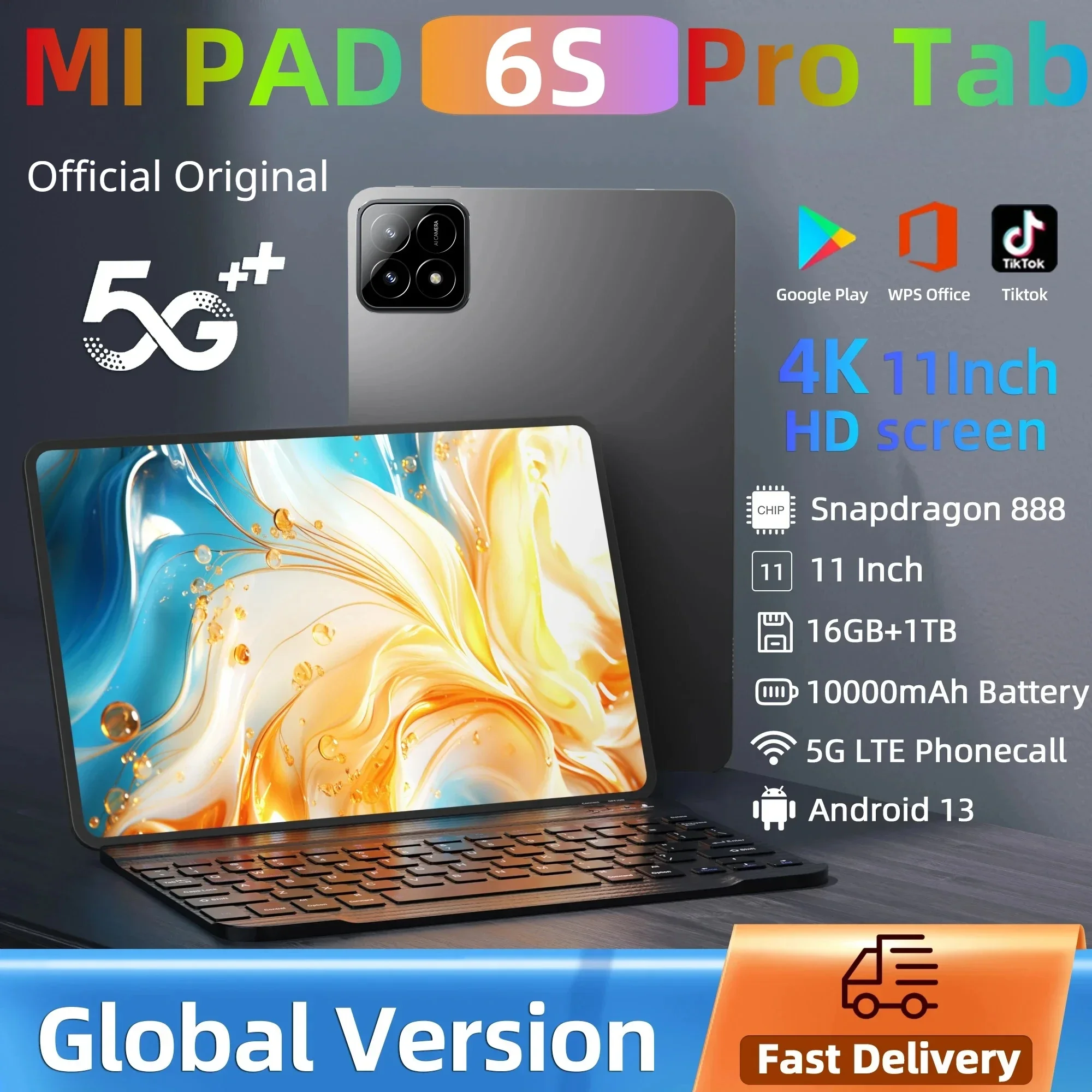 

2024 Original New Pad 6S Pro 11inch UHD+ 16G+1TB Android 13 8800mAh 5G Dual SIM 2560*1600 24MP+13MP Split Screen Voice Assistant