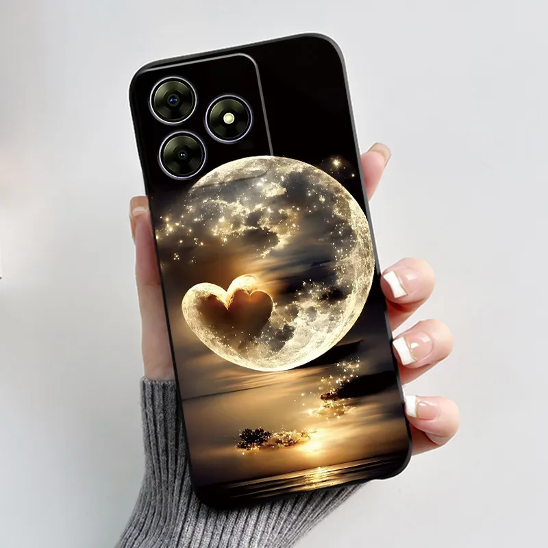 Shockproof Black Soft Shell Phone Case with Romantic Moonlight Design