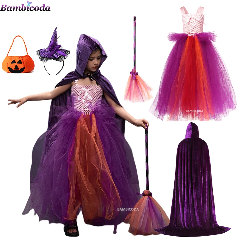 Hocus Pocus 2 Halloween Carnival Child Witch Winifred Costume Sarah Mary Sanderson Sisters Dress Up Girl Vampire Dress Broom