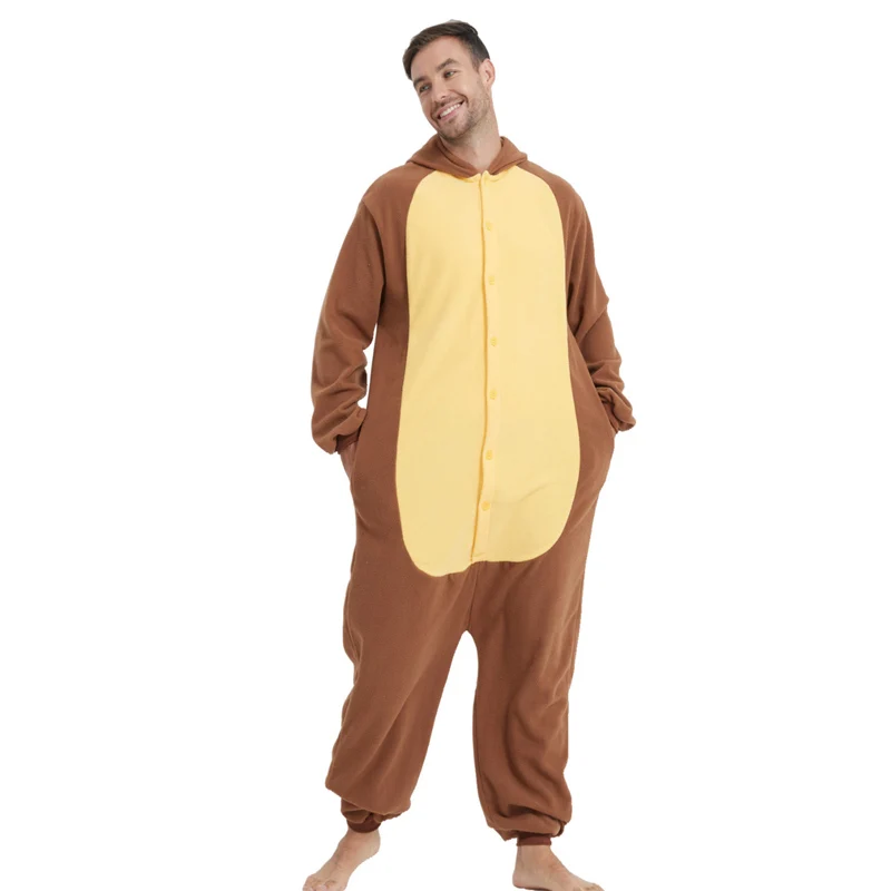 Two colors bear men animal costume cosplay game kigurumi black jumpsuit pajamas Halloween Christmas party hooded cartoon pajamas