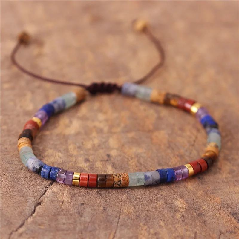 Boho 7 čakra duha 4mm přírodní kámen korále lahůdka náramek etnický tibetské multi barvivo drahokam náramek šperků dropshipping