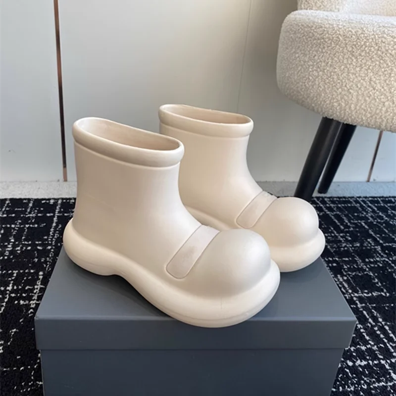 

INS Style Candy Color Rain Boots Short High-End Custom Big Head Boots Platform Rain Shoes Women Non-Slip Waterproof Rubber Shoes