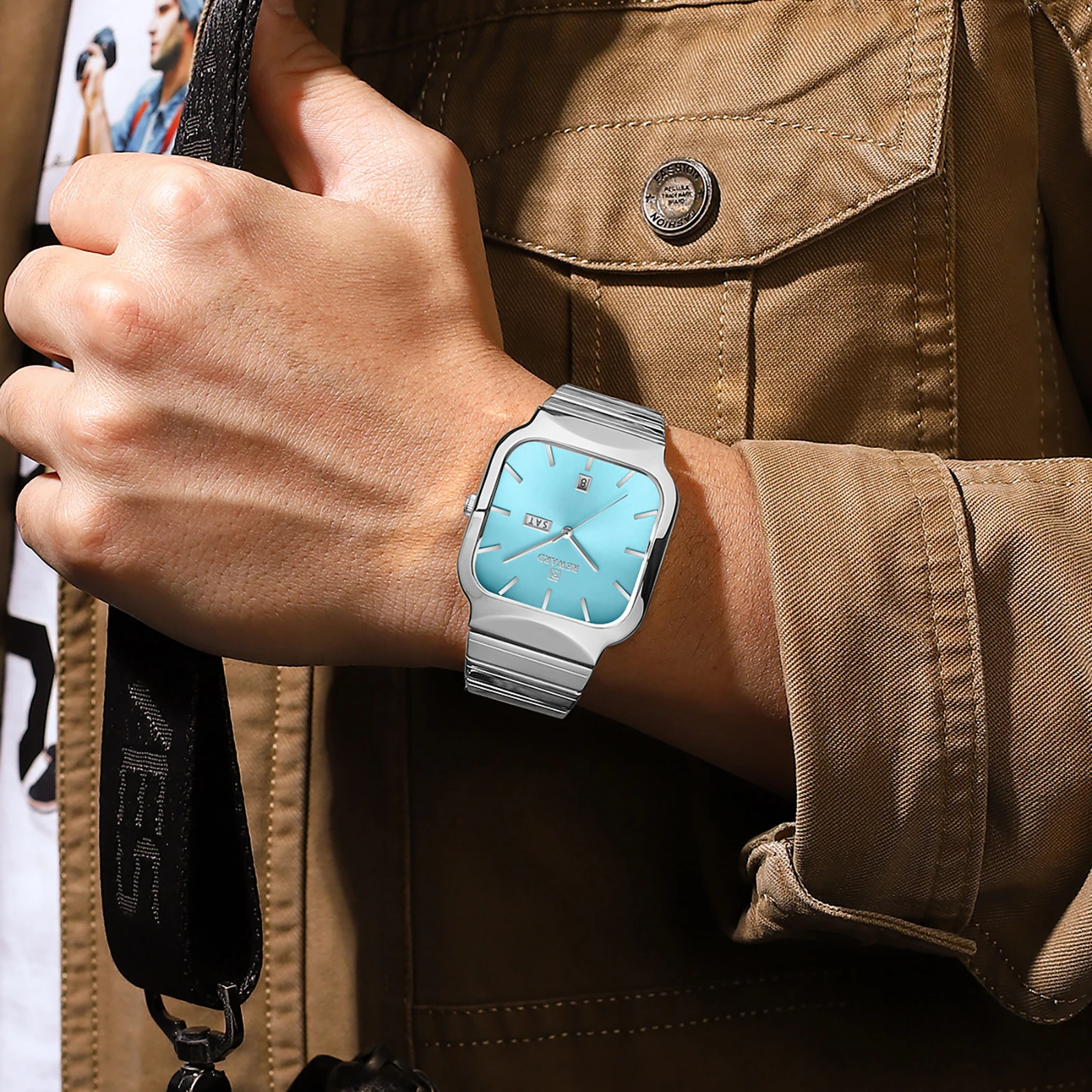 Taxau Orologio Da Uomo Cronografo Al Quarzo Con Cinturino In Pelle Blu E Nero - Impermeabile 30m, Quadro Grande Con Numeri Arabi E Romani, Regalo Di Lusso