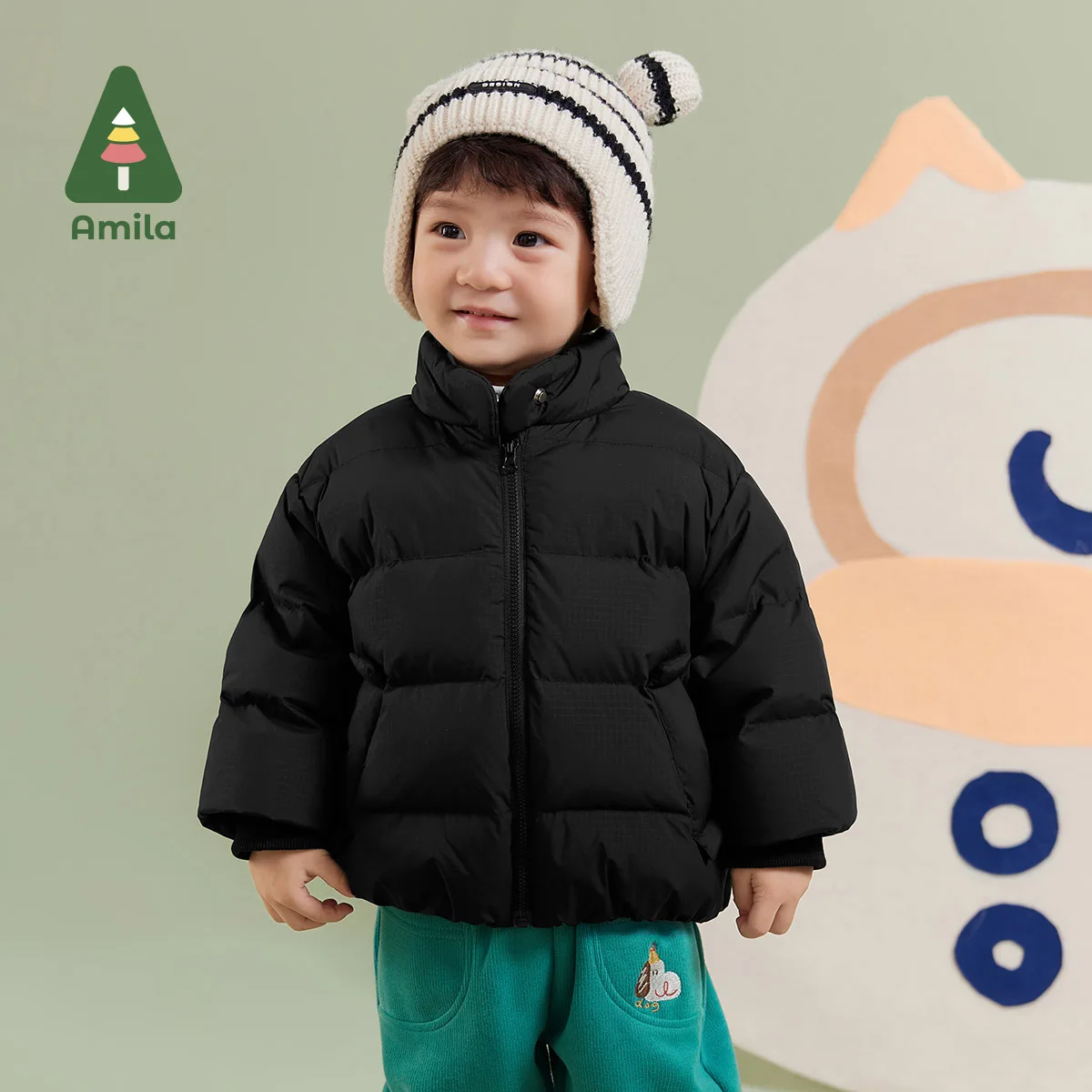 Amila Baby Boy Down Jacket Winter New Multicolour Stand Collar Fleecing Fashion Cosy Warm Baby Clothing