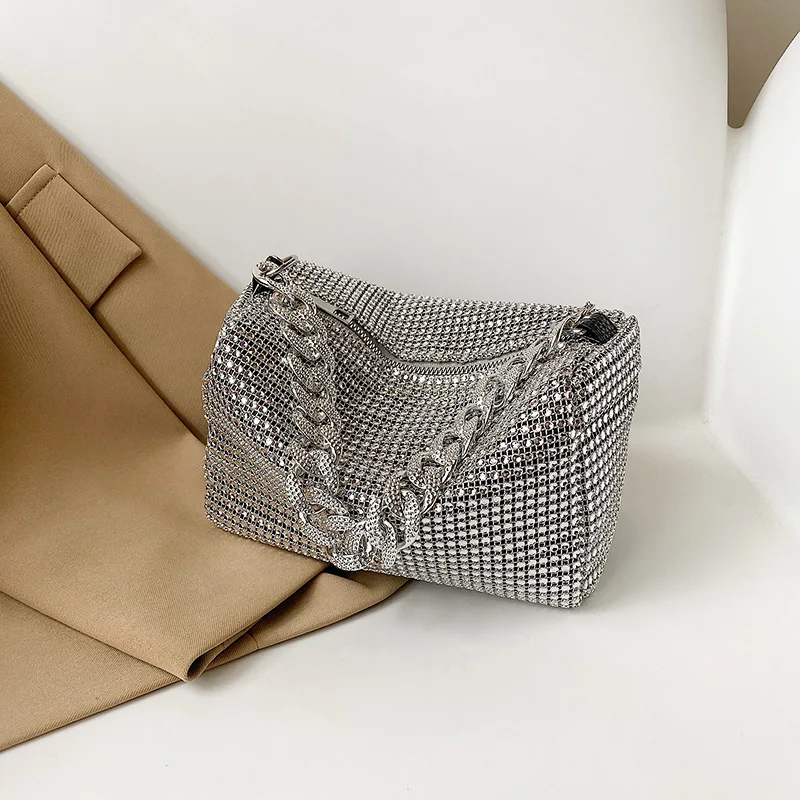 Luxury Designer Shiny Shoulder Bag Shining Evening Clutches Handbag Party Purses Gold Silver 2023 New Women's Bag - Image 3