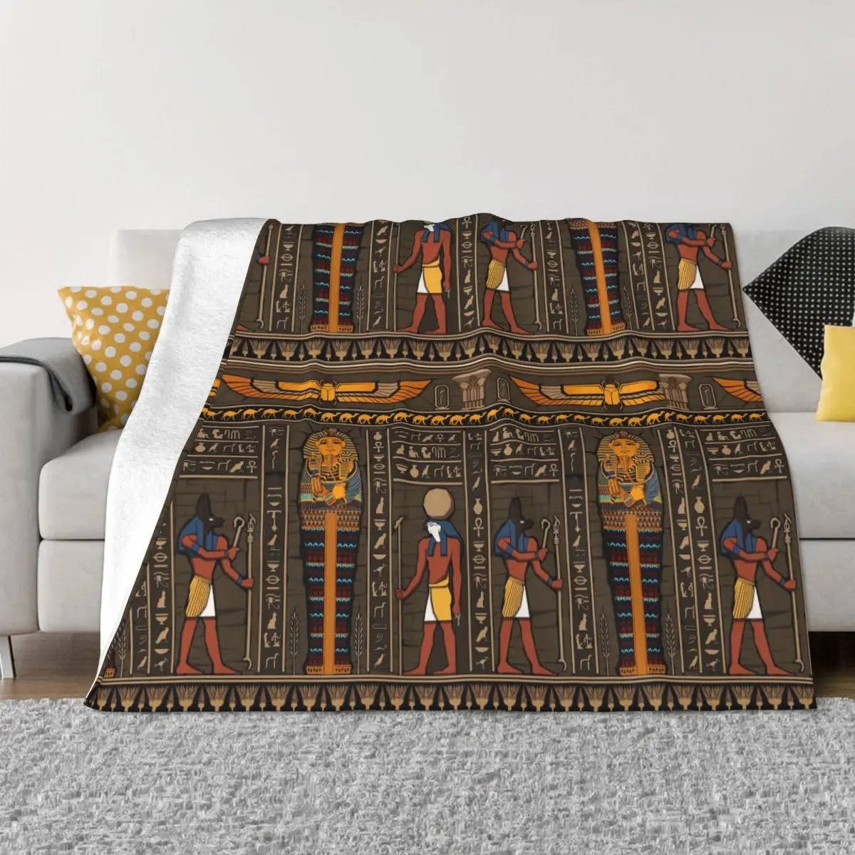 

Ancient Egypt Blankets Fleece Spring/Autumn Egyptian Hieroglyph Symbol Ancient Culture Throw Blanket for Bed Bedroom Bedspreads