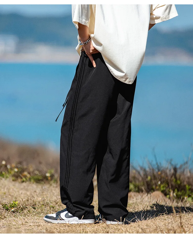 Side hinged bar design with ice silk casual pants light thin solid drawstring pants joggers men