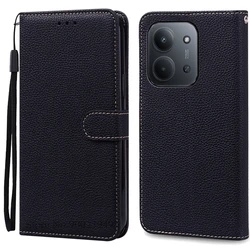 Elegant Flip Leather Wallet Phone Case - Dual Size Options for Redmi 15C 173.2mm (Black)