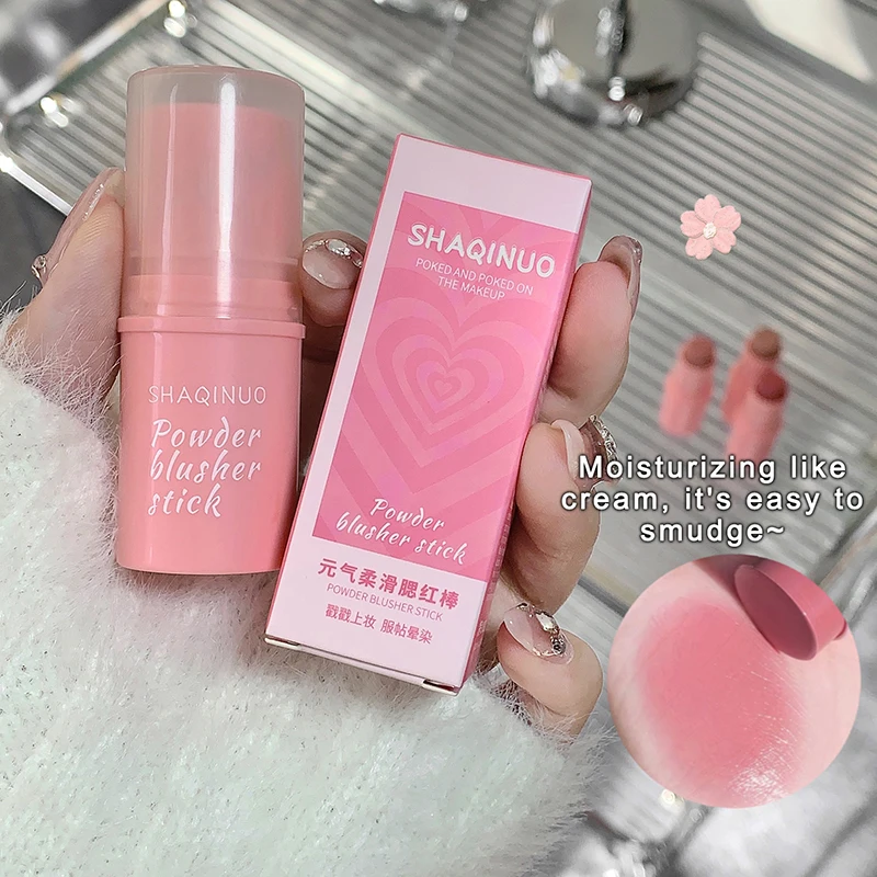 Monochrome Cute Blusher Stick Cream Smooth Cheek Tint Nude Blush Natural Matte Pink Rose Face Rubor Rouge Korean Women Makeup blush stick,facial blusher,monochrome blush,blush cream