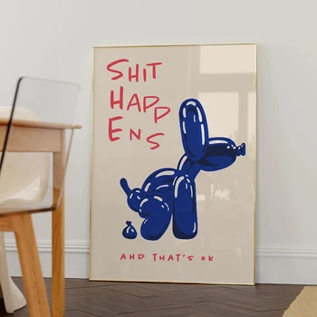 Tela Merda Cache e così bene Pittura Citazione Poster per soggiorno Camera da letto Decorazioni per la casa Modern Blue Balloon Dog Wall Art