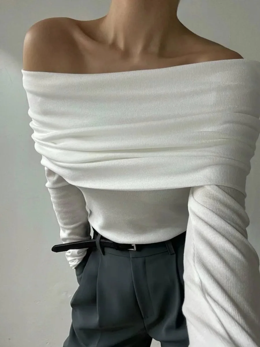Sweater Knit Pullover Backless Women Slim Bandeau Solid Cropped Top Streetwear Off-Shoulder Elegant Autumn Knitwear Top