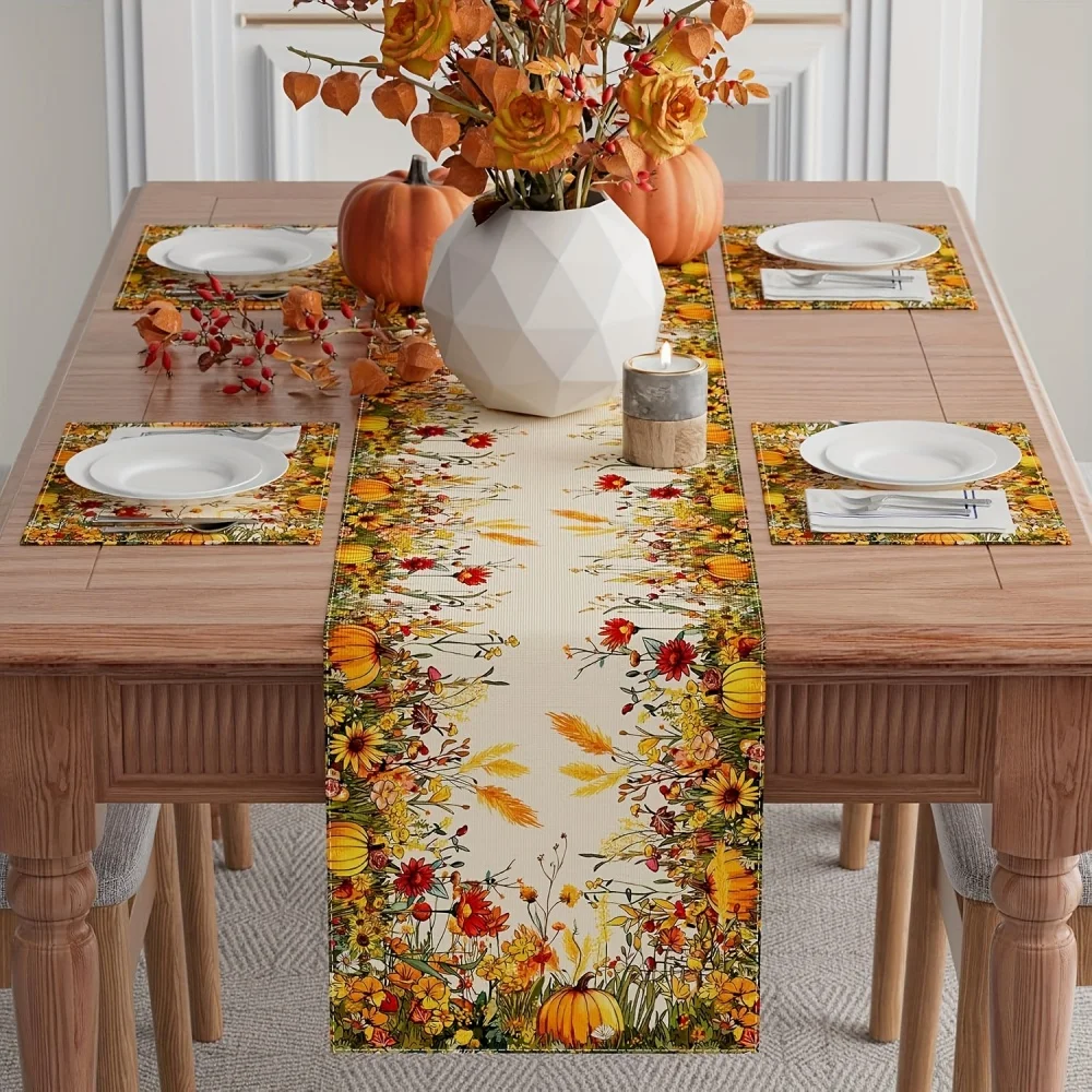 Fall Wildflower Pumpkin Table Runner 4