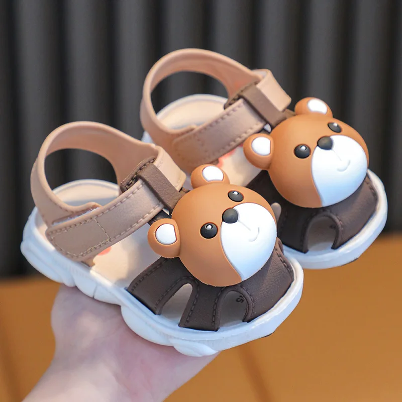 Baby Boy Sandals Summer Toddler Beach Shoes Cute Sweet Bear 1-3 Years Little Kids Outdoor Sandals For Boys Brown, Blue