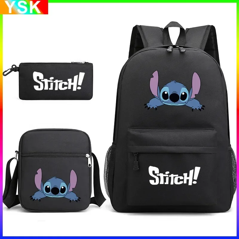 

Набор из 3 предметов, рюкзак MINISO Disney с Лило и стежками, сумка на плечо + сумка для карандашей, черная школьная сумка для студентов, модные аксессуары