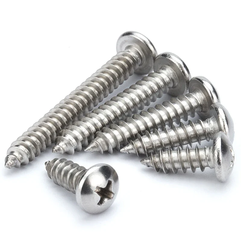 304 Stainless Steel Cross Groove Round Head Self-tapping Screws PA Pan Head Self-tapping Cross Wood Screws M1M1.2M1.4M1.7M2M3~M8