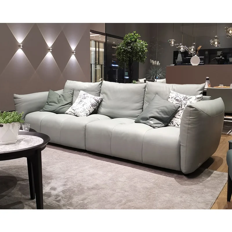 

Simple and modern leather sofa head layer cowhide size apartment living room Nordic light luxury three-person sofa new 2022