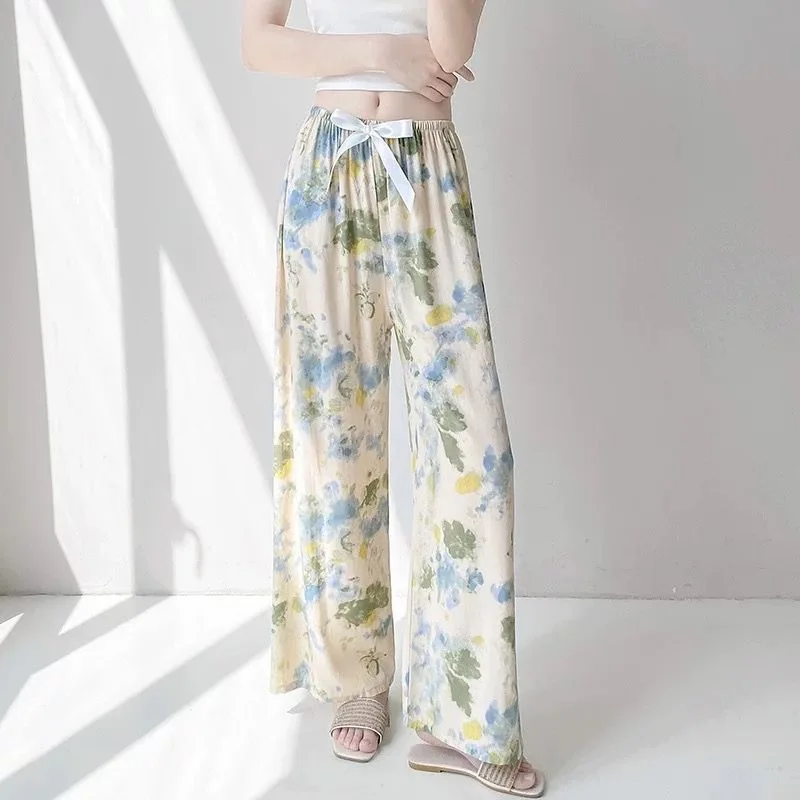 Women Cotton Casual Trousers Summer Loose Pajamas Home Pants Thin Wide Leg Pants Fashion Oversized Sleep Bottoms Korean Pants_ecoleips.com