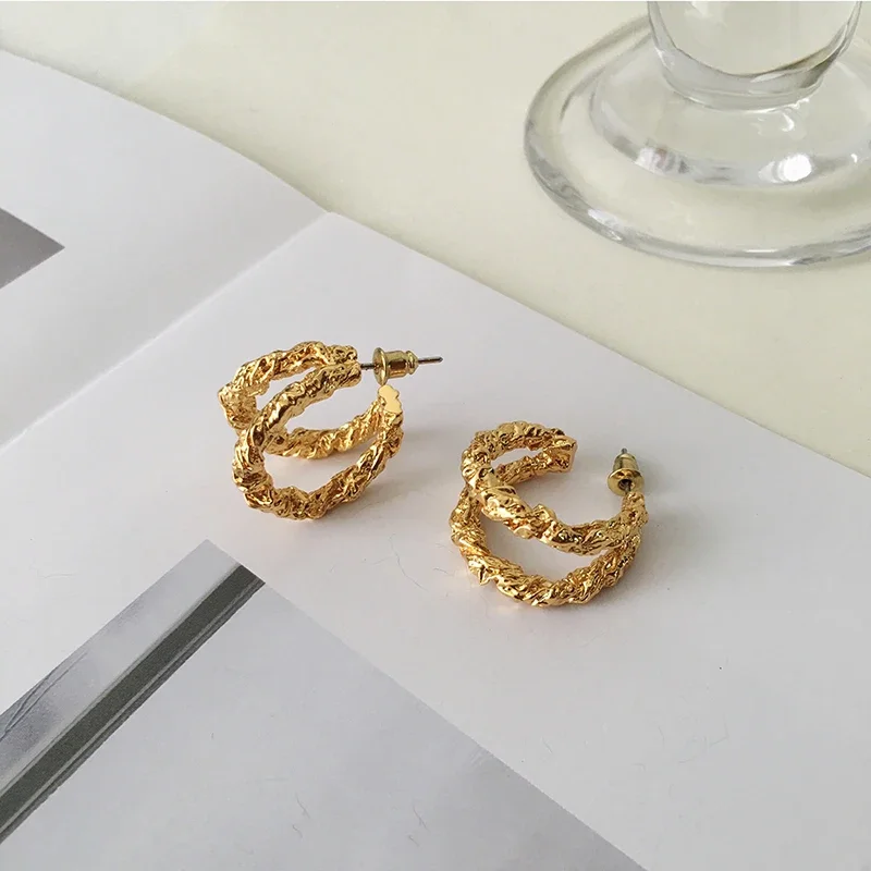 

Timeless Wonder Brass Geo Lava Hoops Earrings for Women Designer Jewelry Statement Punk Cocktail Gothic Ins Top Runway Rare 6462