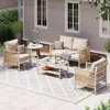 Aluminum Outdoor Patio Furniture Set,HDPE Rope 4 Piece Modern Sectional Conversation Sets with Dual-Layer Coffee Table, 1