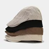 Summer Mens Beret Linen Peaked Cap Adjustable Newsboy Cap Breathable Vintage Solid Black Ivy Duckbill Hat Boinas Para Mujer 2