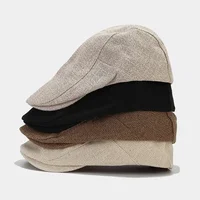 Summer Mens Beret Linen Peaked Cap Adjustable Newsboy Cap Breathable Vintage Solid Black Ivy Duckbill Hat Boinas Para Mujer 2