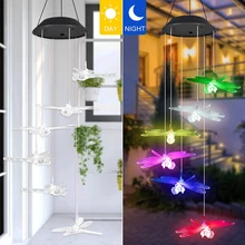  Color changing Solar Wind Chime Crystal Ball Hummingbird Wind Chime Lamp Waterproof Outdoor Use for Courtyard Garden Decoration 
