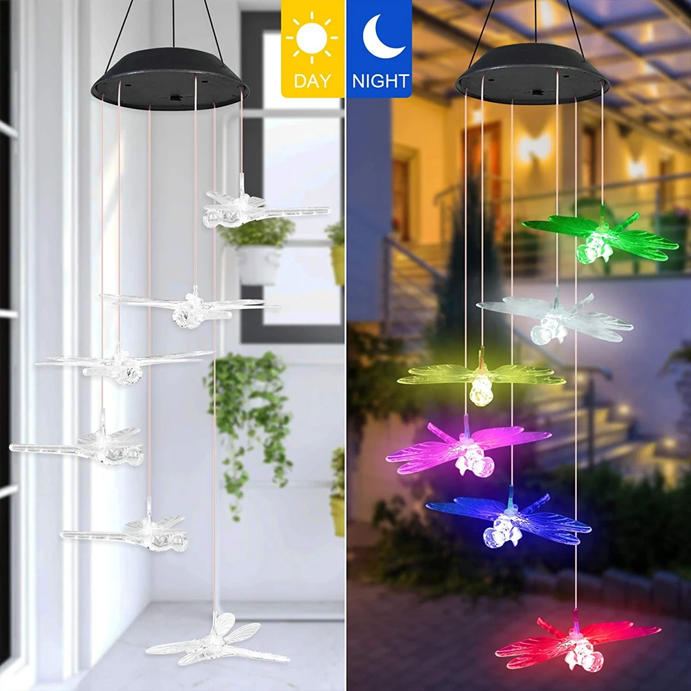 Color changing Solar Wind Chime Crystal Ball Hummingbird Wind Chime Lamp Waterproof Outdoor Use for Courtyard Garden Decoration outdoor solar spot lights Solar Lamps