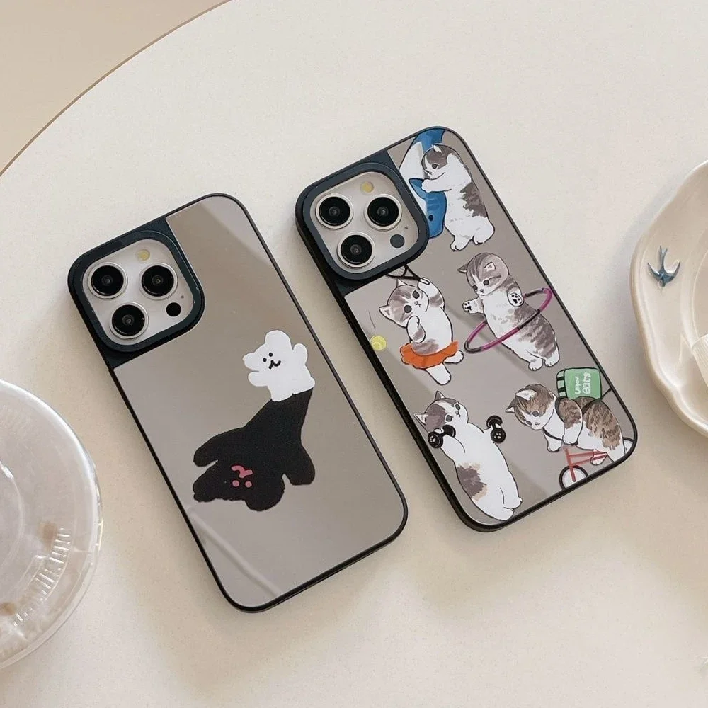 

Cute Bear Cat MagSafe Mirror Surface Phone Case Cover for iPhone 11 12 13 14 15 Pro Max Case for IPhone 15 Pro Max